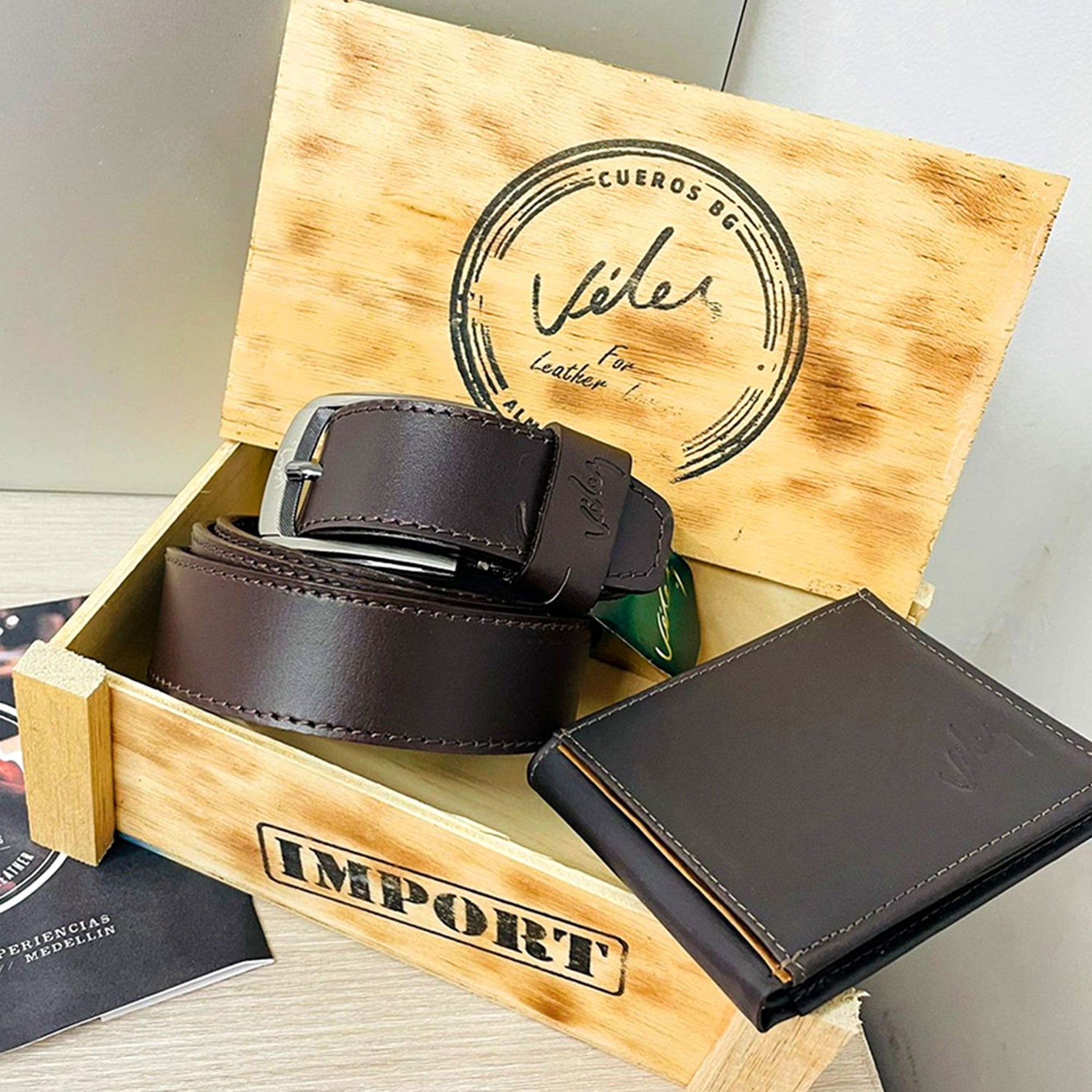 Correa y billetera PREMIUM en cuero 100% genuino